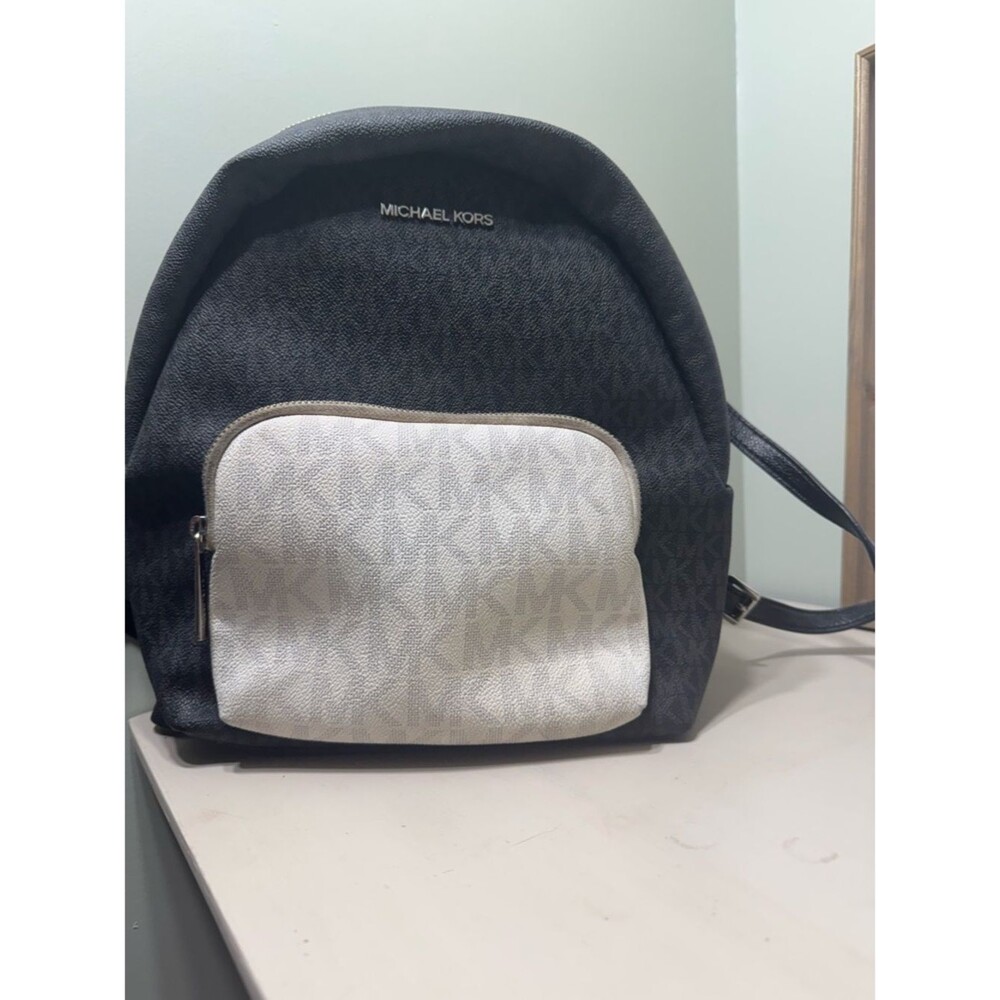 Michael Kors Black Backpack with White Front Pocket